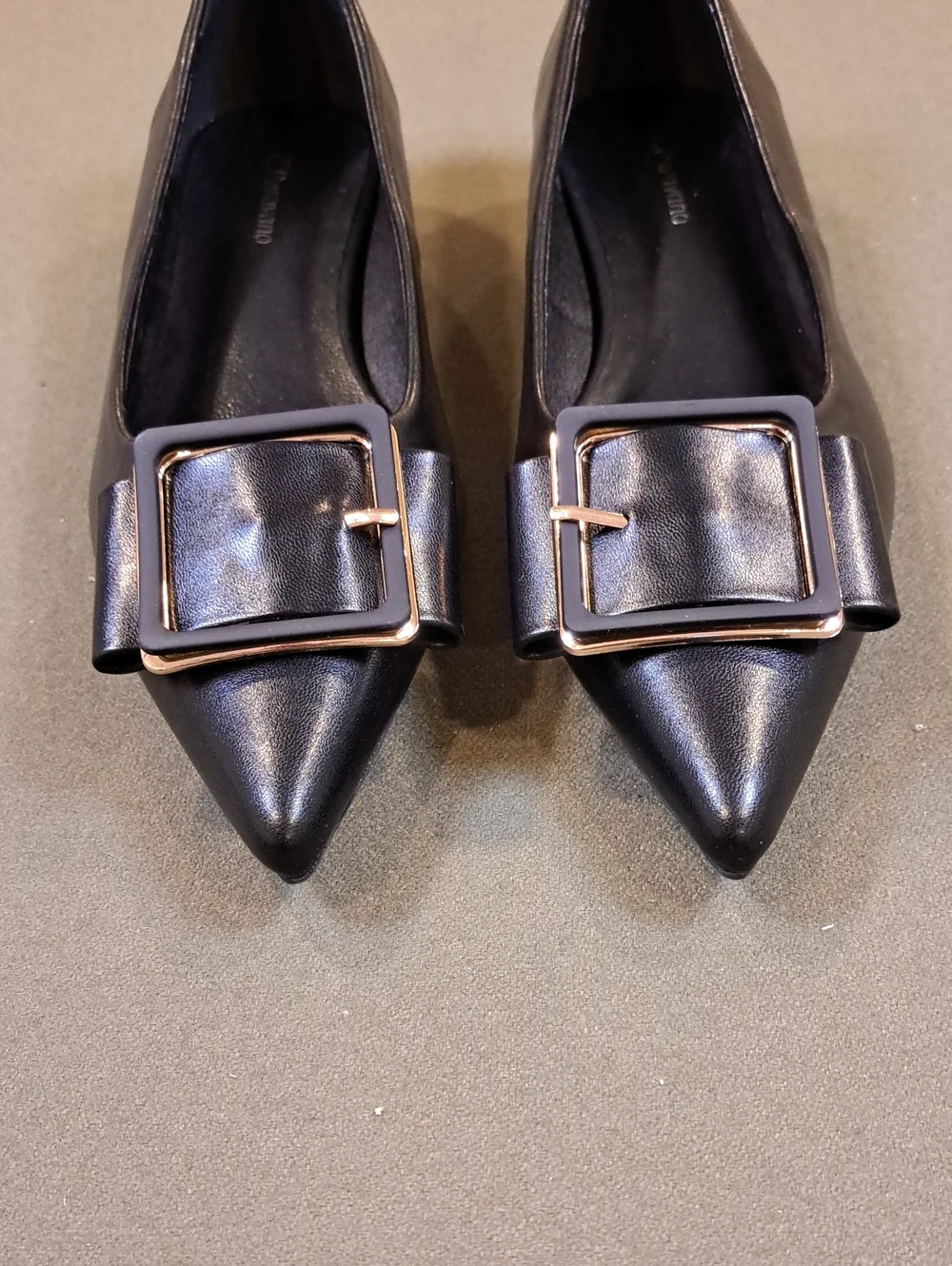C. Paravano Square Buckle Flats (Aida) - Color: Black - Size: EU 39.5